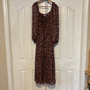 Astr Long Sleeve Floral Dress in Brown and Purple